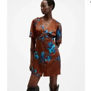 NWOT Wome ‘s ALLSAINTS Tian lona Silk Blend Mini Dress in Rust Red SZ 4